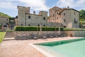 Umbria Sights & Historical Landmarks: View of Borgo San Pietro Aquaertus with swimming pool