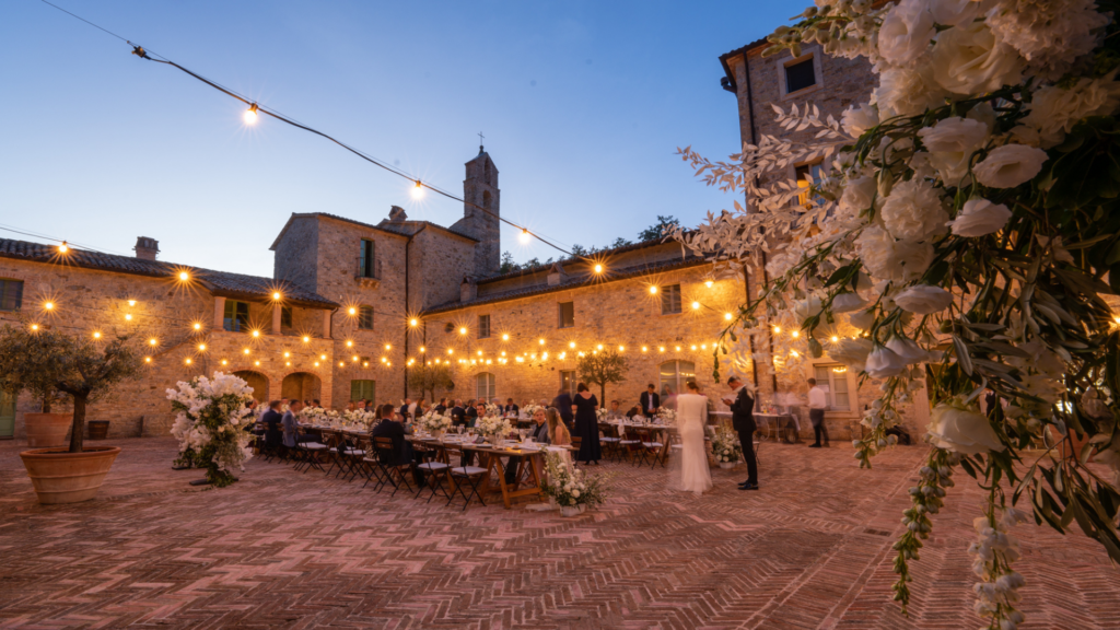 Luxury wedding venue in Italy at night in San Pietro Aquaeortus